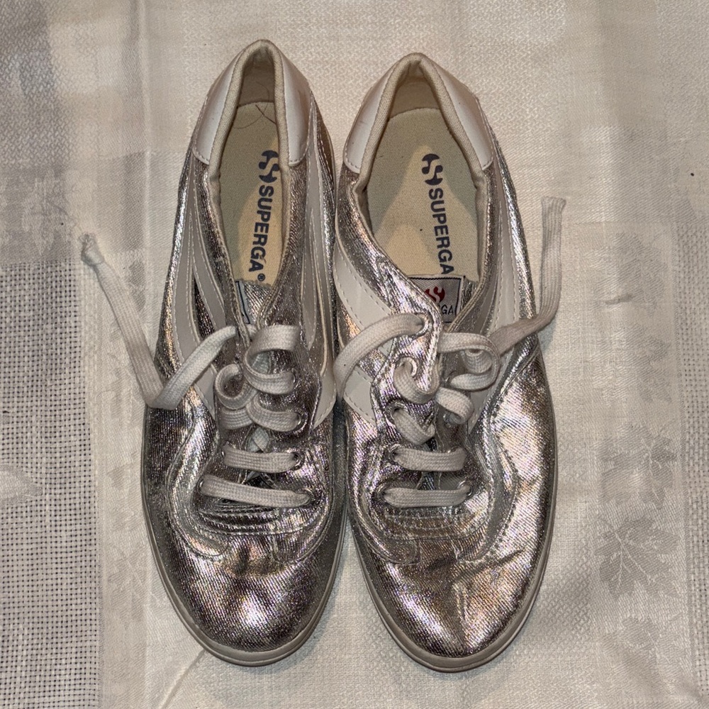 Superga Shimmering Silver Lace-Up Sneakers